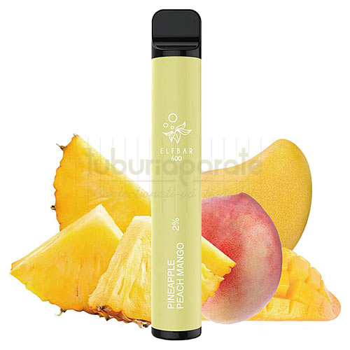 Mini narghilea unica folosinta - Elf Bar Pineapple Peach Mango cu 600 pufuri si 20 mg nicotina - TuburiAparate.ro